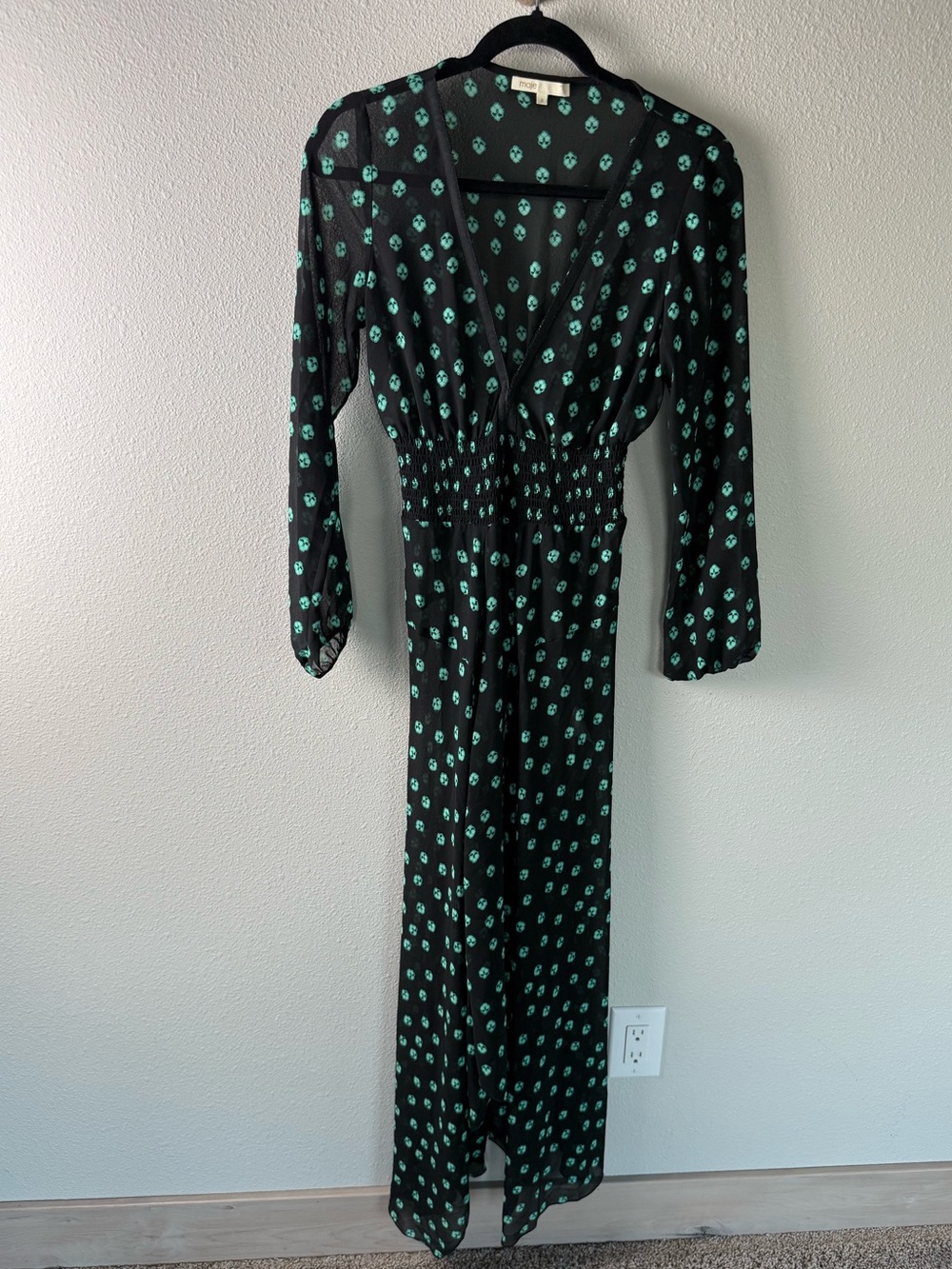Maje Revant Imprime Green Black Printed Maxi Dress Women’s Size 8-10 ALTERED